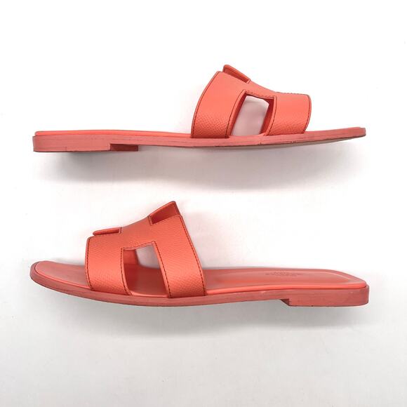 HERMES Oran Sandal Orange Joey Epsom Womens Size 39 Calf Leather Flat - Picture 6 of 16